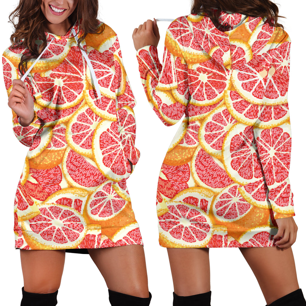 Tropical Grapefruit Pattern Women'S Hoodie Dress