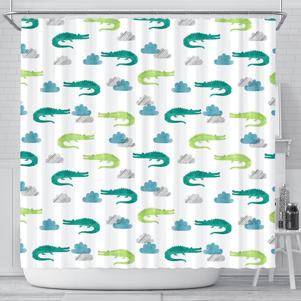 Watercolor Crocodile Pattern Shower Curtain Fulfilled In US