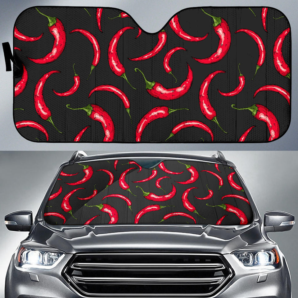 Chili Peppers Pattern Black Background Car Sun Shade