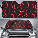 Chili Peppers Pattern Black Background Car Sun Shade