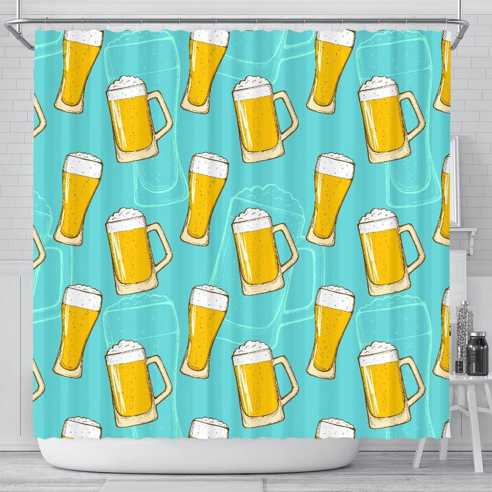 Beer Pattern Green Background Shower Curtain Fulfilled In US