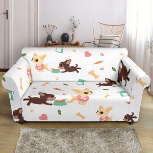 Cute Chihuahua Puppie Pattern Loveseat Couch Slipcover