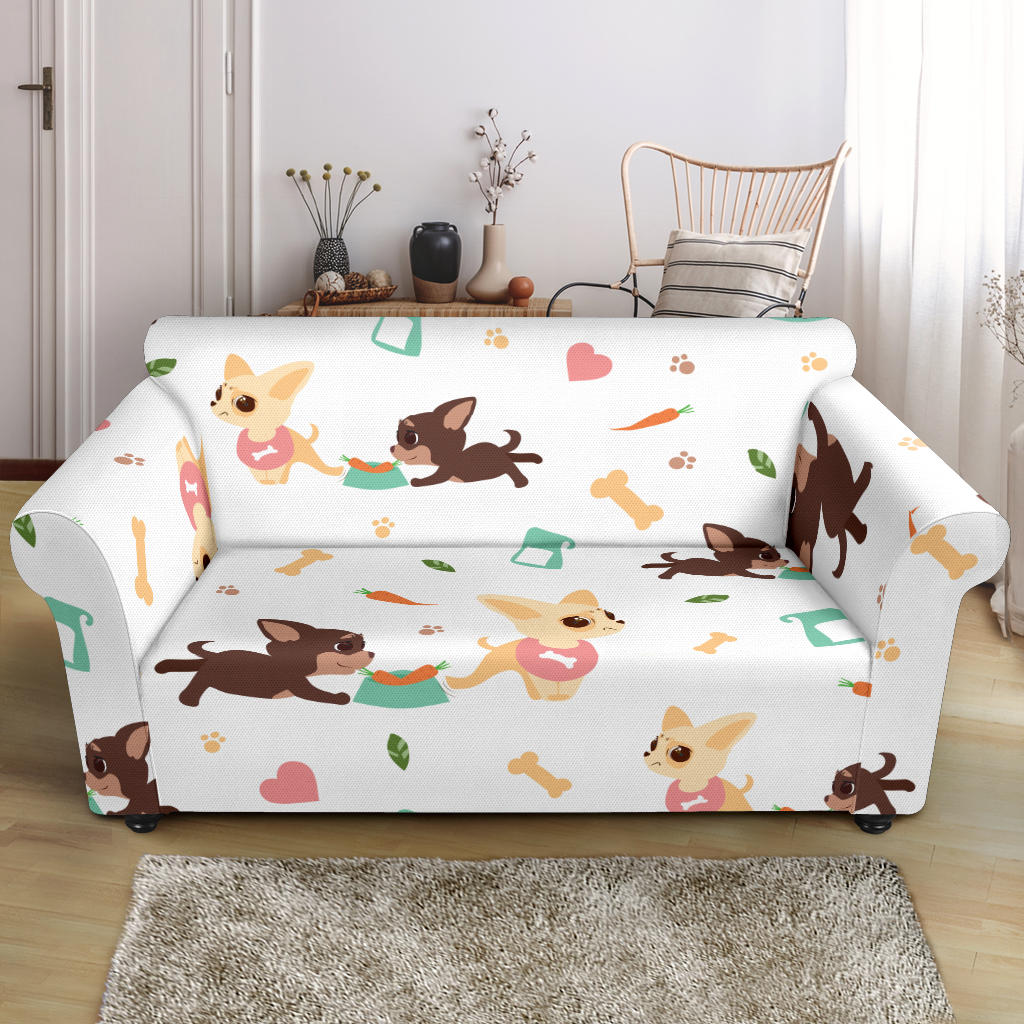 Cute Chihuahua Puppie Pattern Loveseat Couch Slipcover