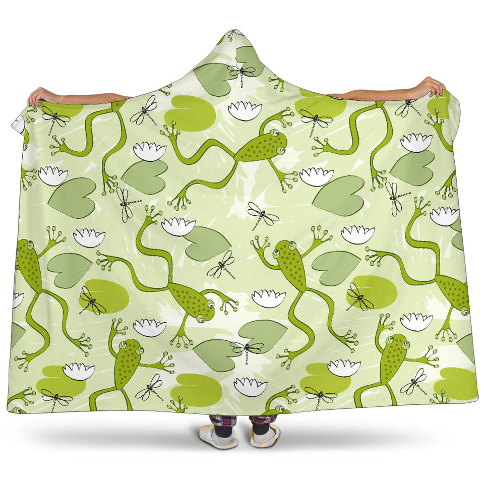 Cute Frog Dragonfly Pattern Hooded Blanket