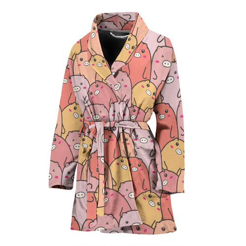 Pig Pattern Print Design 04 Women's Bathrobe