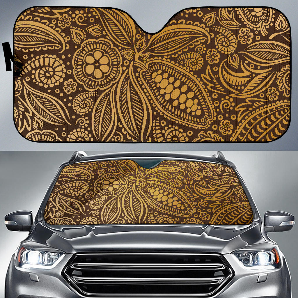 Cocoa Beans Tribal Polynesian Pattern Background Car Sun Shade