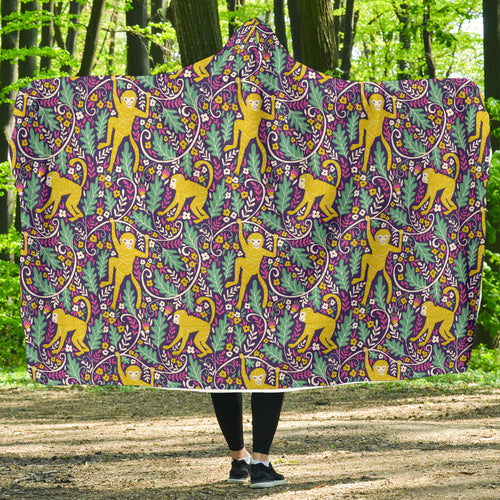 Cute Yellow Monkey Leaves Pattern Hooded Blanket
