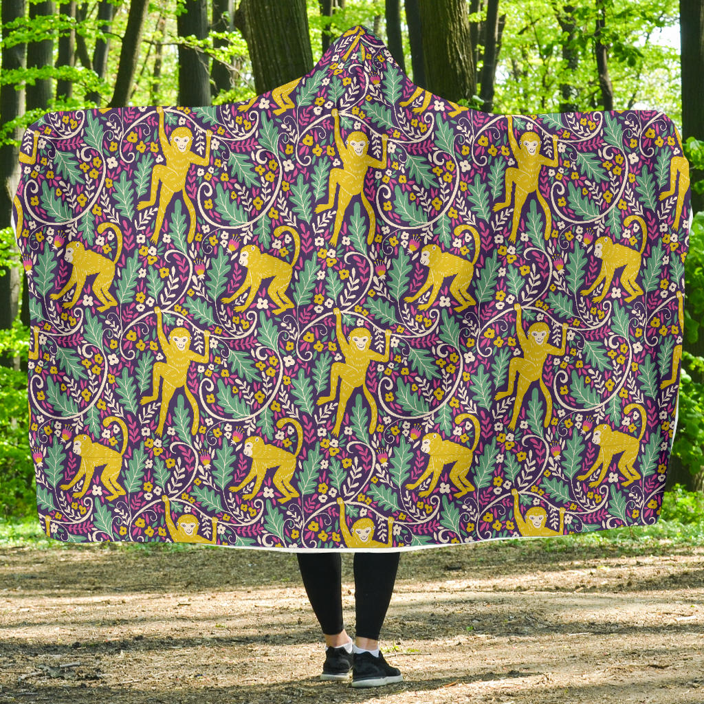 Cute Yellow Monkey Leaves Pattern Hooded Blanket