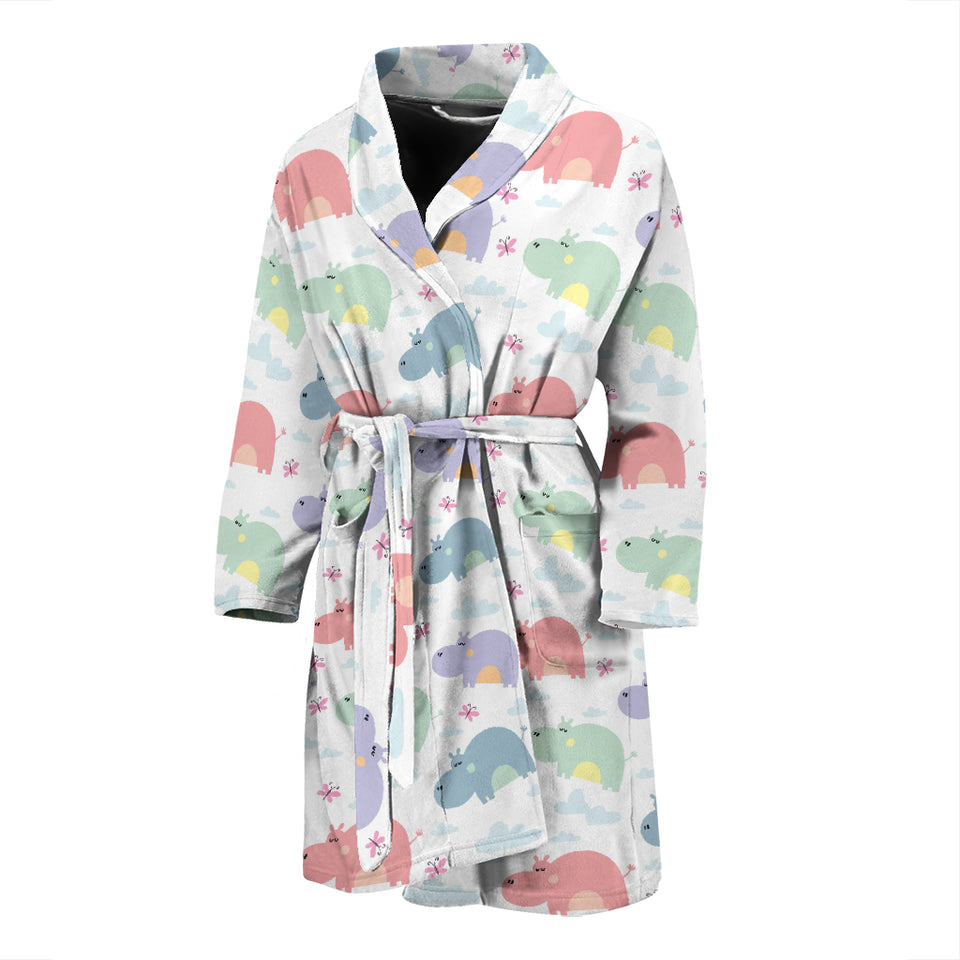 Hippopotamus Pattern Print Design 03 Men's Bathrobe