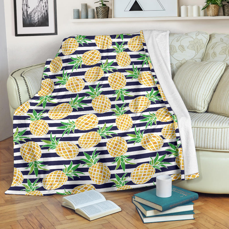 Pineapples Pattern Striped Background Premium Blanket