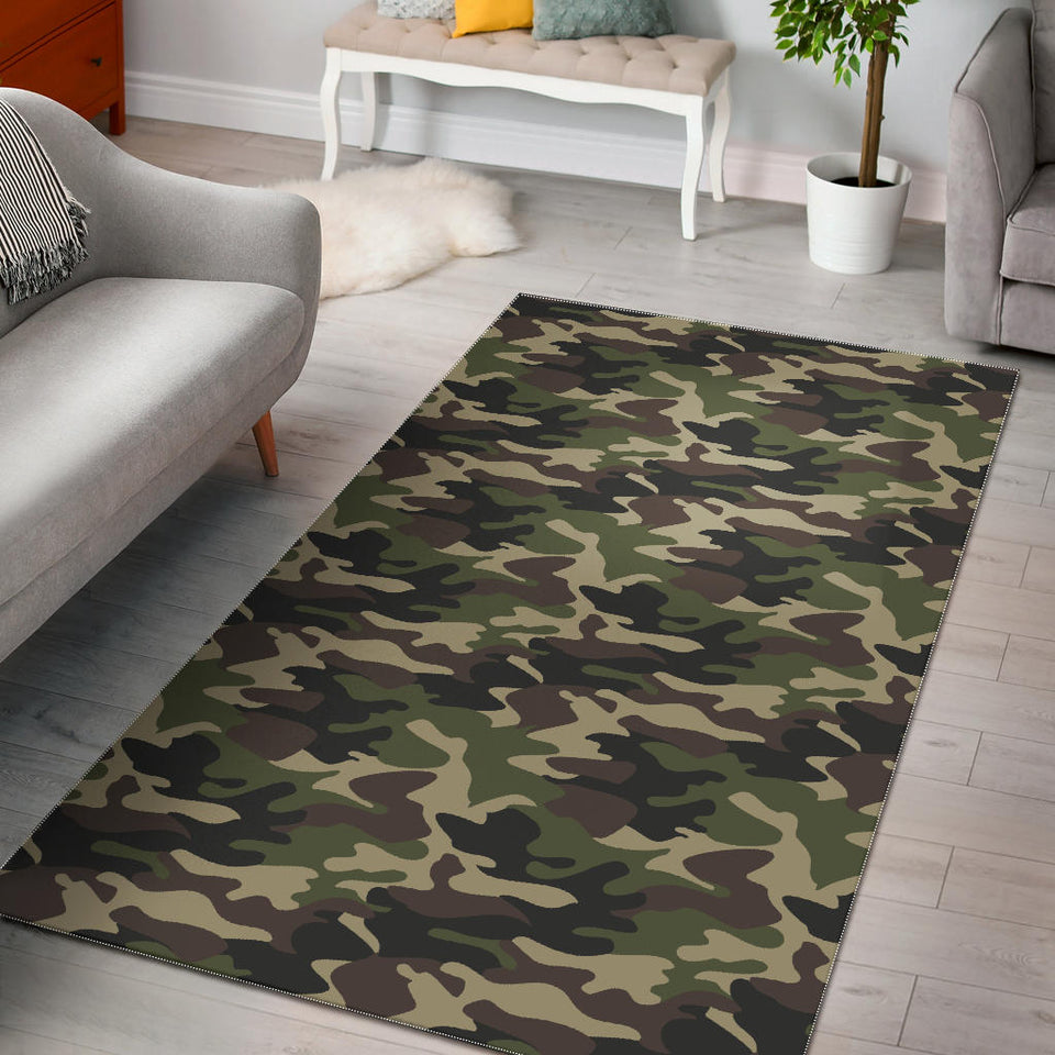 Dark Green Camo Camouflage Pattern Area Rug