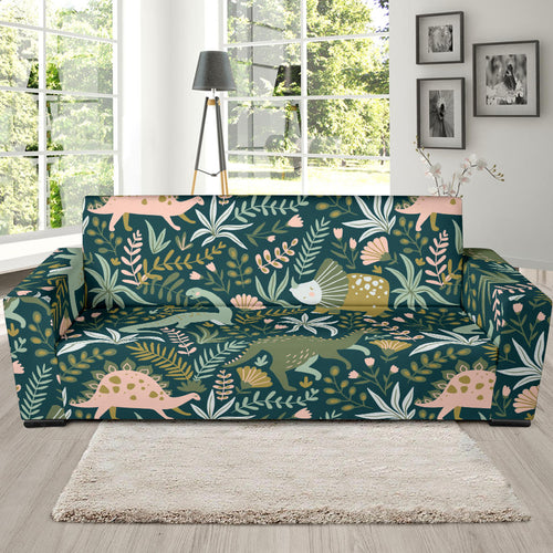 Dinosaurs Tropical Leaves Flower Pattern Sofa Slipcover