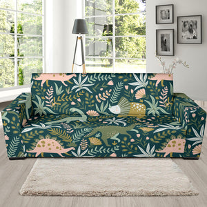 Dinosaurs Tropical Leaves Flower Pattern Sofa Slipcover