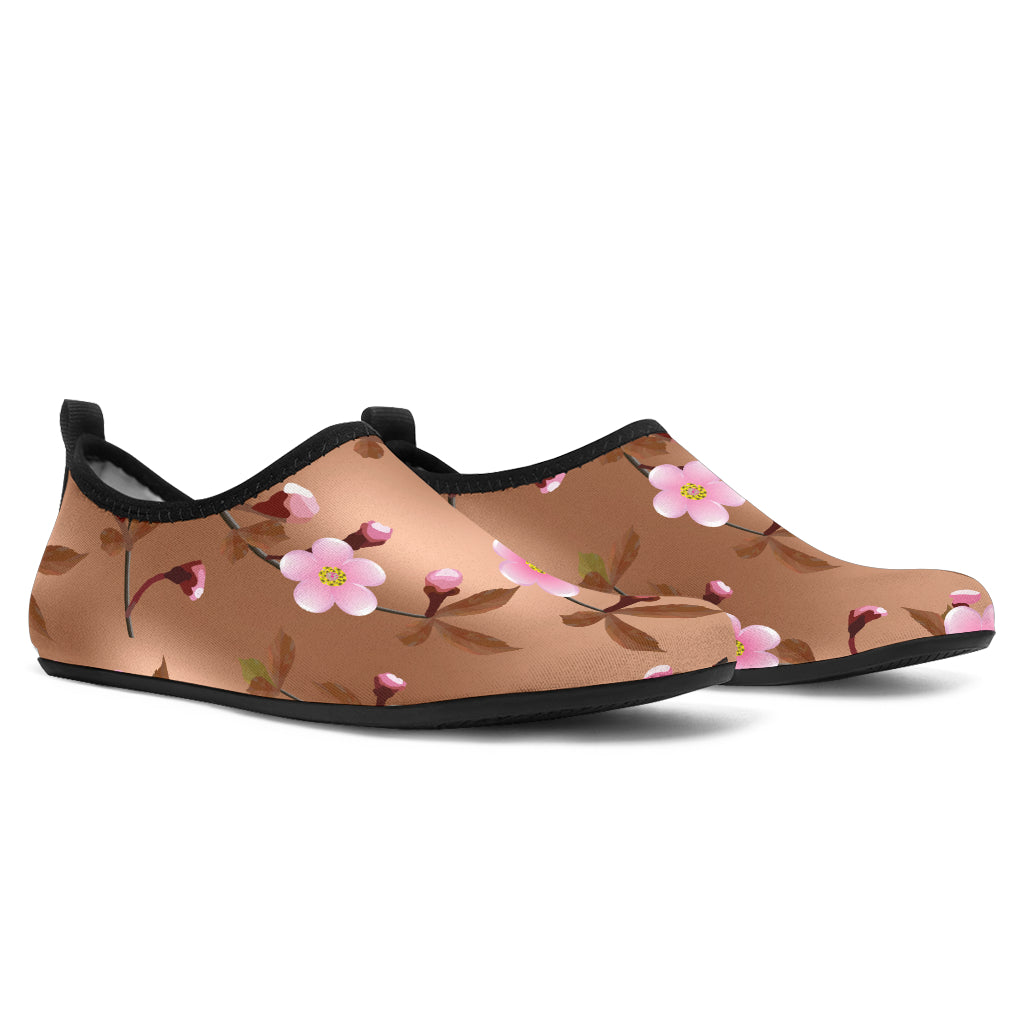 Pink Sakura Cherry Blossom Drak Brown Background Aqua Shoes