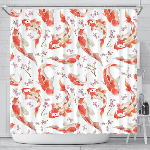 Watercolor Koi Fish Carp Fish Pattern Shower Curtain Fulfilled In US