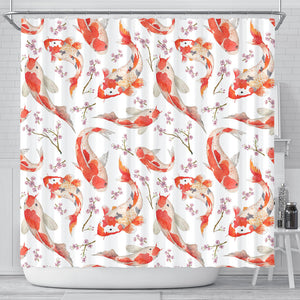 Watercolor Koi Fish Carp Fish Pattern Shower Curtain Fulfilled In US