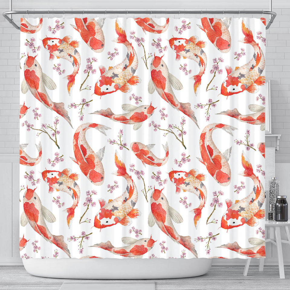 Watercolor Koi Fish Carp Fish Pattern Shower Curtain Fulfilled In US