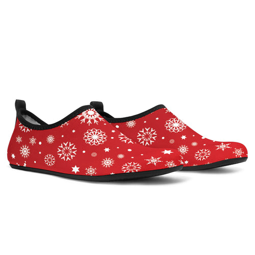 Snowflake Pattern Red Background Aqua Shoes