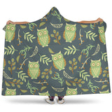 Cute Owls Leaves Pattern Hooded Blanket