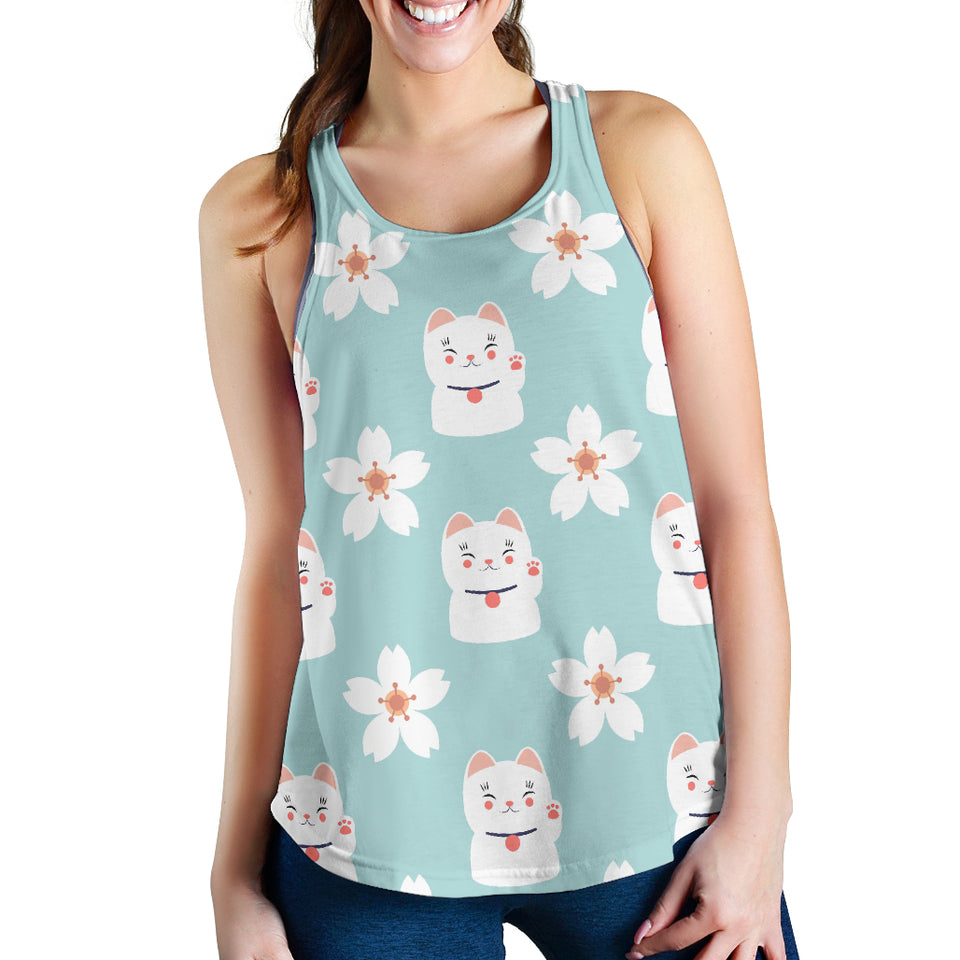 Maneki Neko Lucky Cat sakura Women Racerback Tank Top