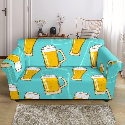 Beer Pattern Green Background Loveseat Couch Slipcover