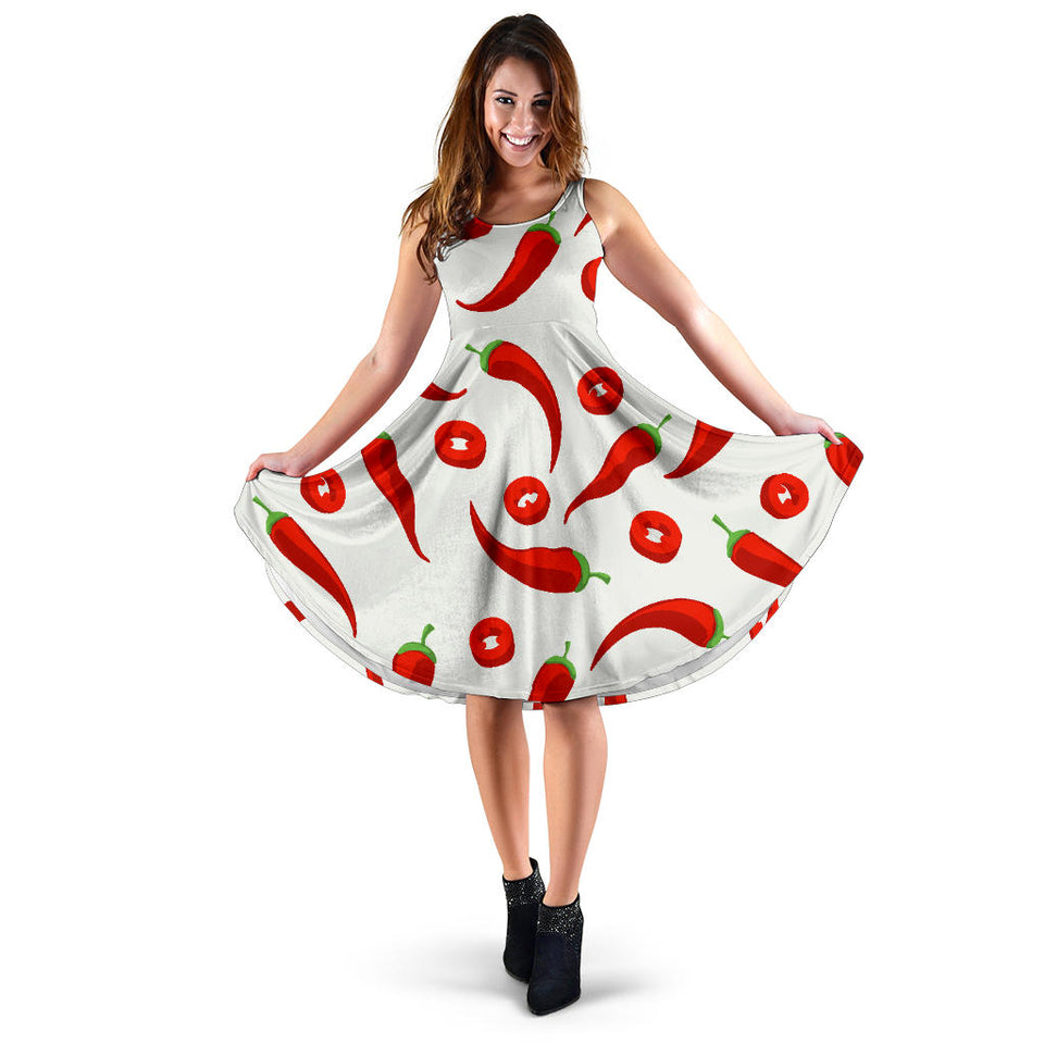 Chili Pattern Sleeveless Midi Dress