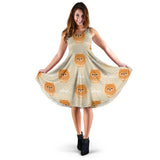 Cute Brown Pomeranian Puppy  Sleeveless Midi Dress