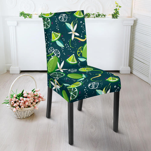 Lime Ice Flower Pattern Dining Chair Slipcover