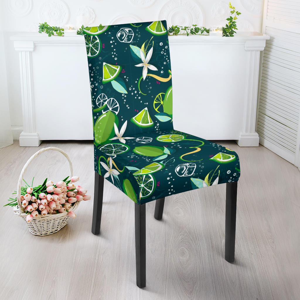 Lime Ice Flower Pattern Dining Chair Slipcover
