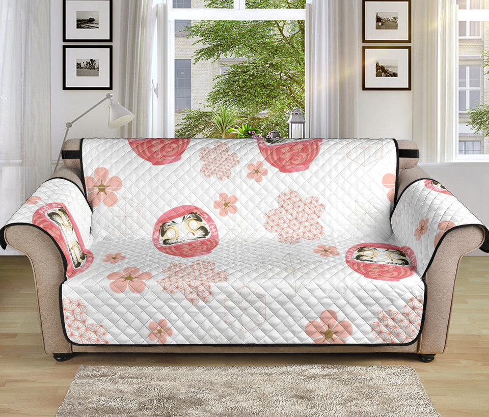 Daruma japanese wooden doll cherry blossom flower pattern Sofa Cover Protector