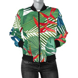 Heliconia Palm And Monstera  Leaves Pattern Women'S Bomber Jacket