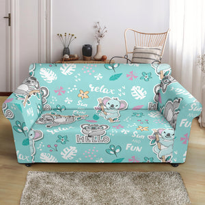 Cute Koalas Blue Background Pattern Loveseat Couch Slipcover