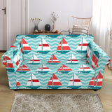 Red White Sailboat Wave Background Loveseat Couch Slipcover