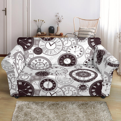 Classic Vintage Clock Pattern Loveseat Couch Slipcover