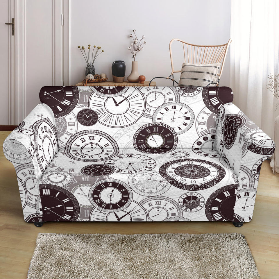 Classic Vintage Clock Pattern Loveseat Couch Slipcover