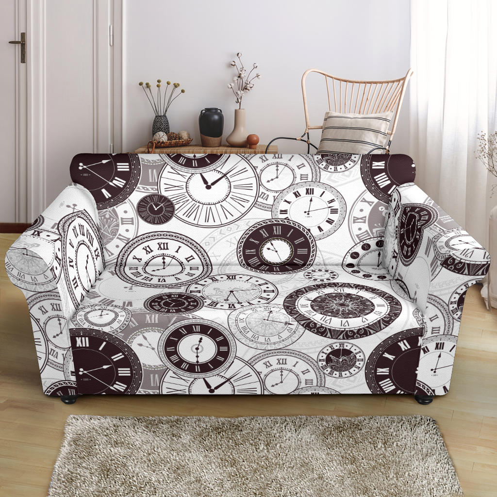 Classic Vintage Clock Pattern Loveseat Couch Slipcover