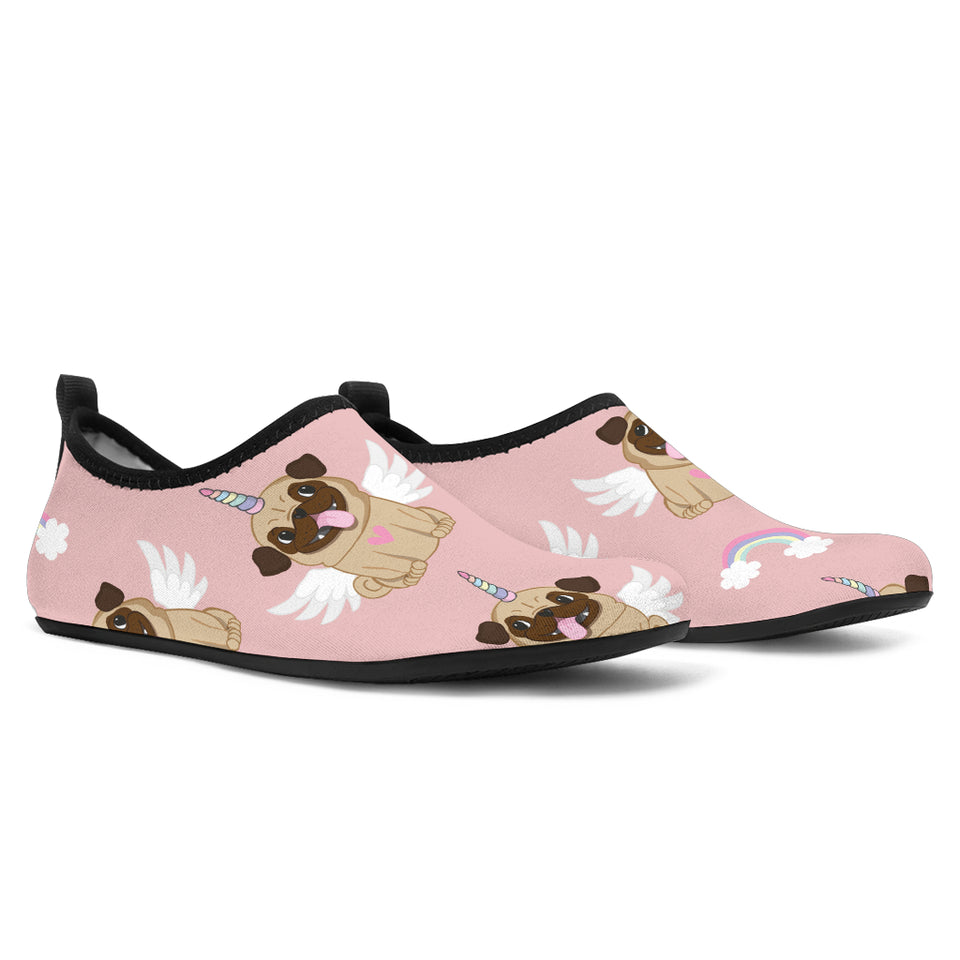 Cute Unicorn Pug Pattern Aqua Shoes