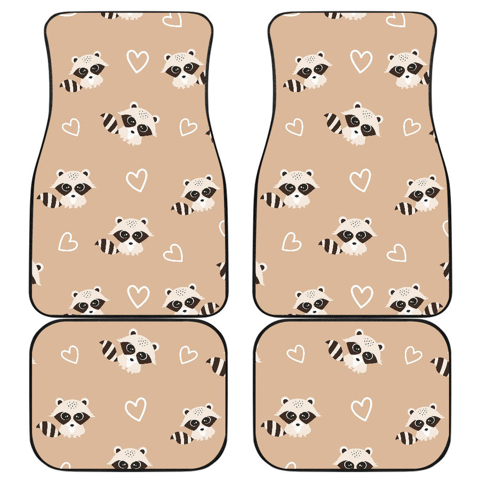 Cute Raccoon Heart Pattern Front And Back Car Mats