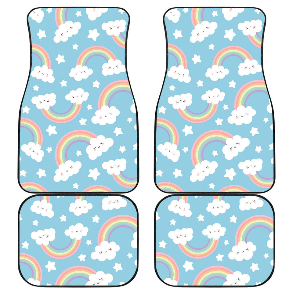 Cute Rainbow Clound Star Pattern Blue Background Front And Back Car Mats