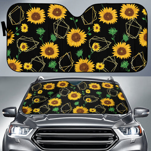 Sunflower Golden Polygonal Shapes Car Sun Shade