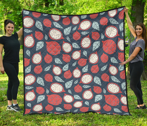Dragon Fruits Dark Blue Background Premium Quilt