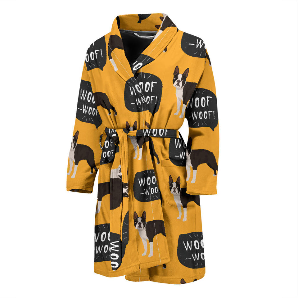 Boston Terrier Design Pattern Men'S Bathrobe