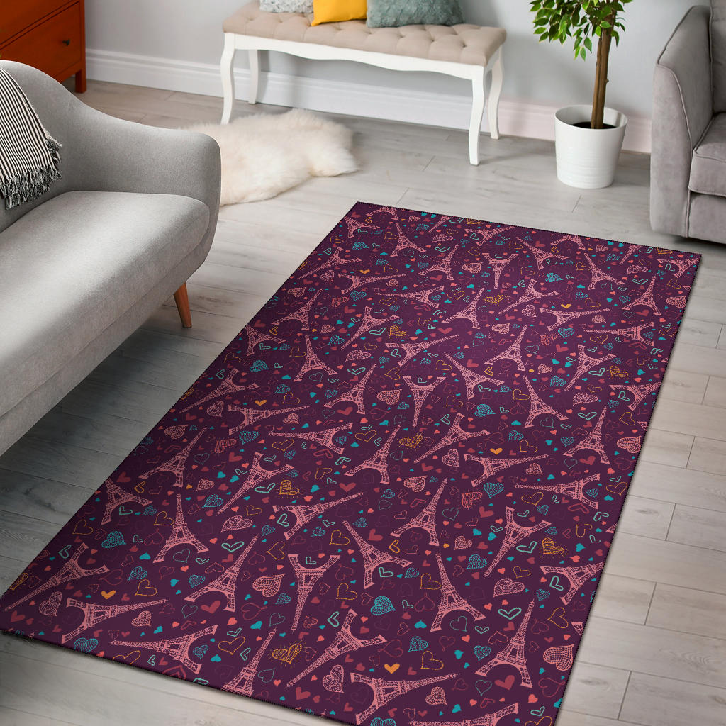 Eiffel Tower Heart Pattern Print Design 04 Area Rug