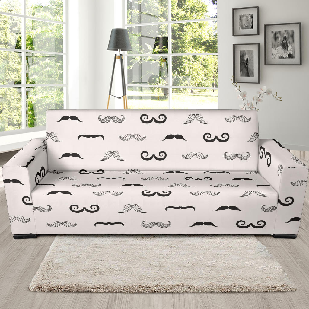 Mustache Beard Pattern Print Design 05 Sofa Slipcover