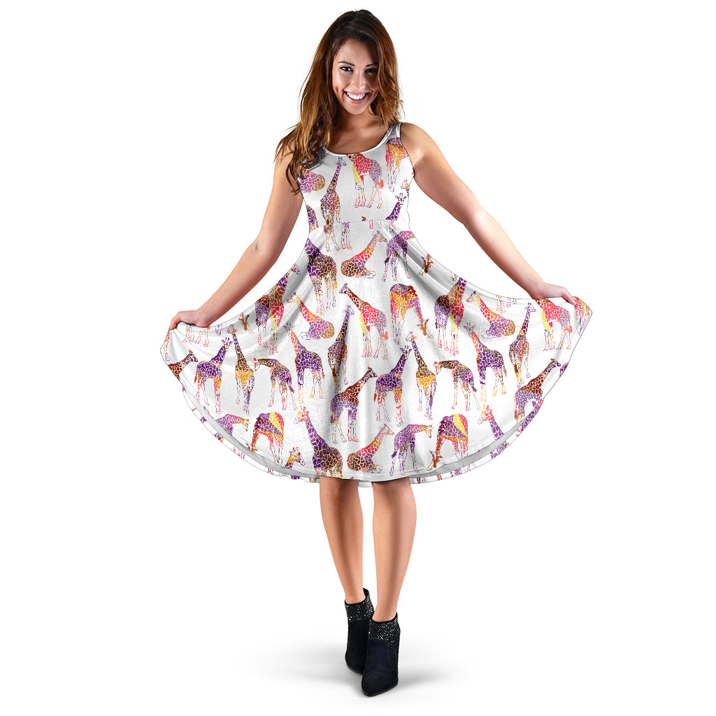 Giraffe Pattern Print Design 02 Sleeveless Midi Dress