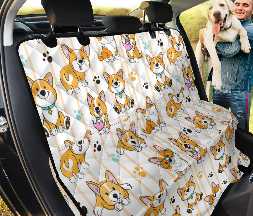 Cute Dog Corgi Striped Background Pattern Dog Car Seat Covers