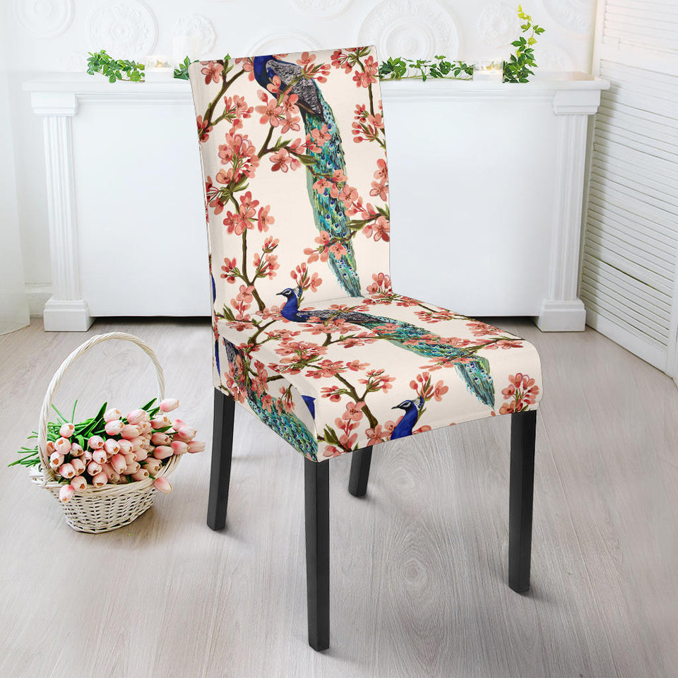 Peacock Tropical Flower Pattern Dining Chair Slipcover