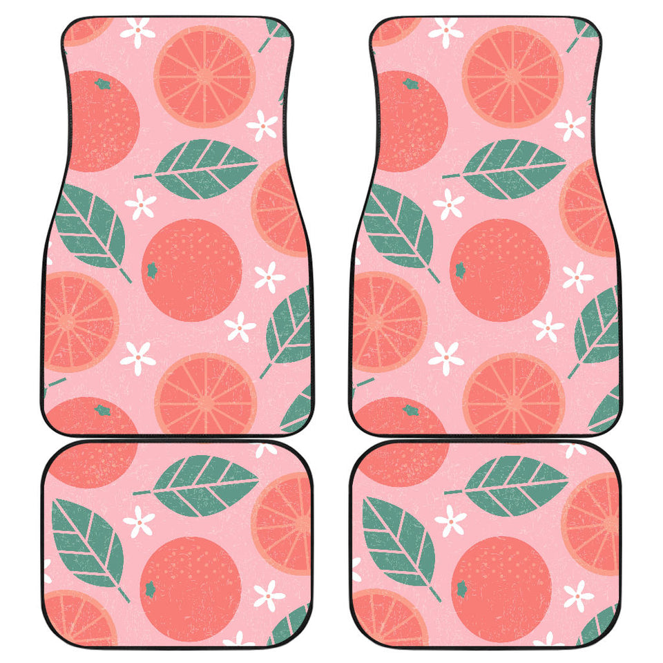 Grapefruit Leaves Flower Pink Background Front And Back Car Mats