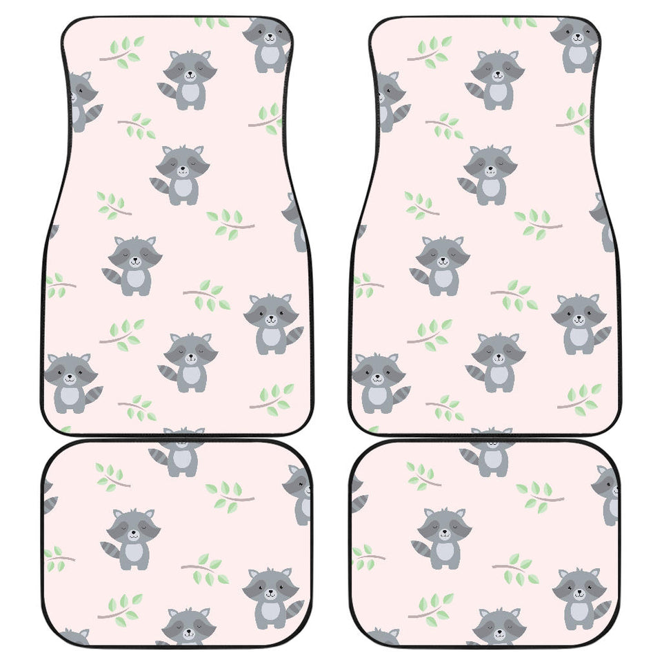 Cute Raccoons Leaves Pattern Front And Back Car Mats