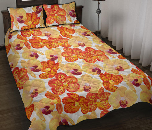 Orange yellow orchid flower pattern background Quilt Bed Set